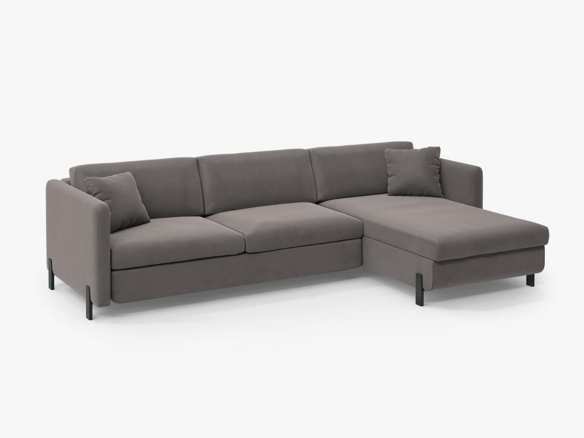 ECKSOFA ausklappbar rechts Gloria aus Samt grau 5 Sitzplätze - Grau, Textil (170/280cm) - Micadoni