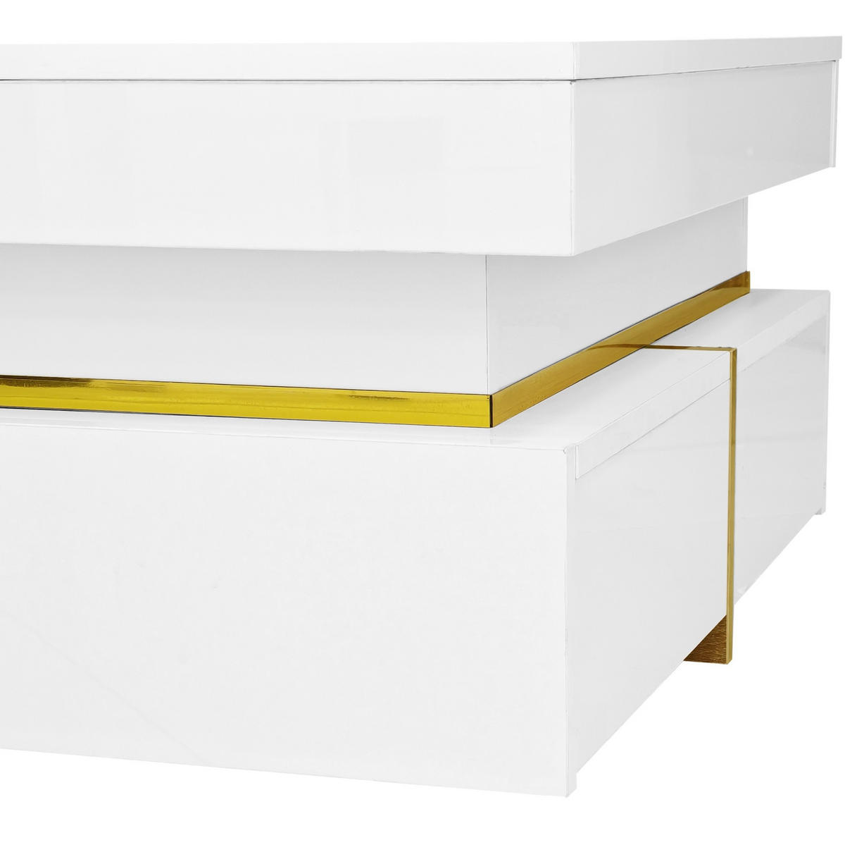 COUCHTISCH 70/35,5 cm Hochglanz mit goldenen Akzenten und 2 Schubladen - Weiß, Holzwerkstoff (70/70/35.5cm) - OKWISH