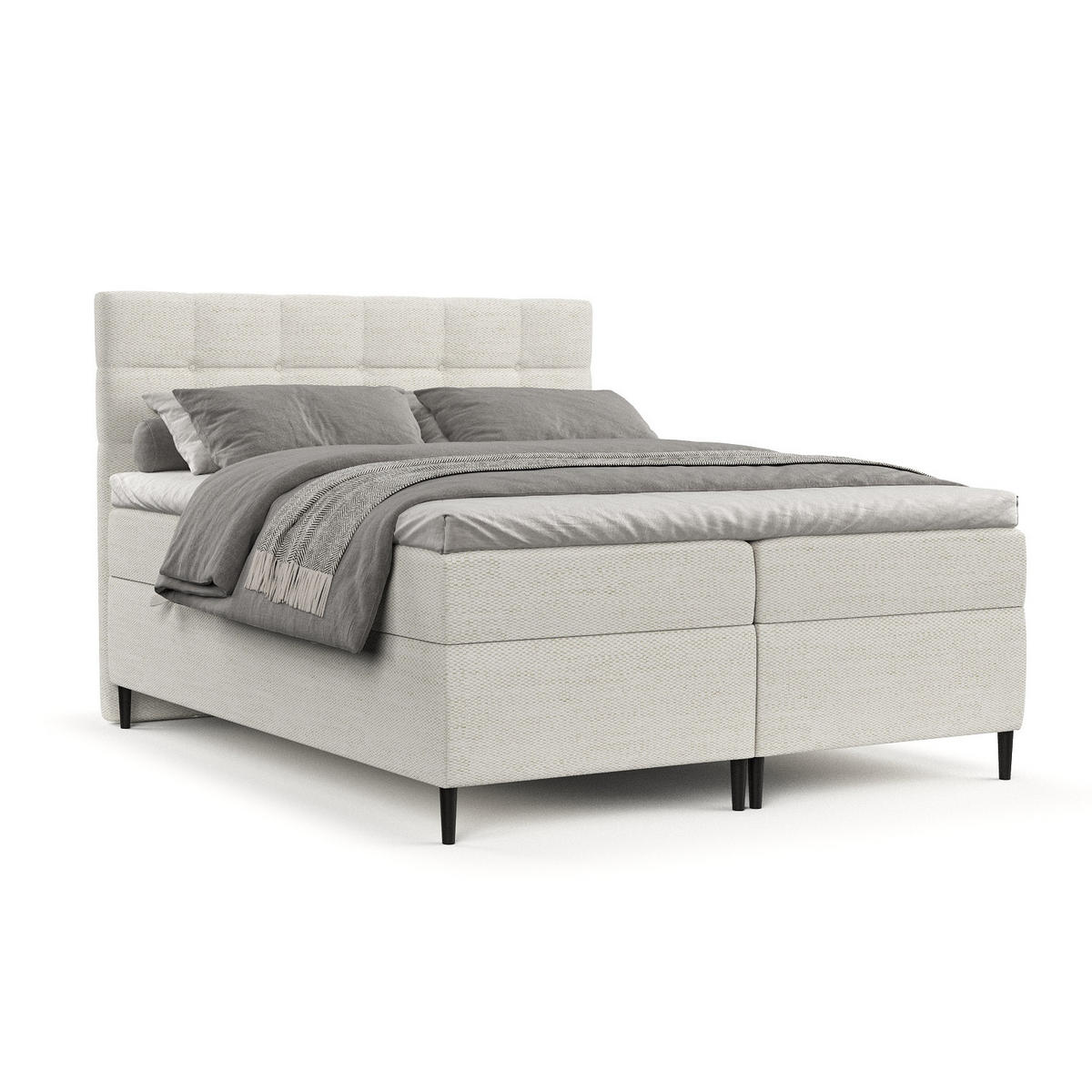 BOXBETT Urbaneo Creme 180/200 cm mit Taschenmatratze und Topper - Creme/Schwarz, Holz/Holzwerkstoff (180/200cm) - Maison de Reve