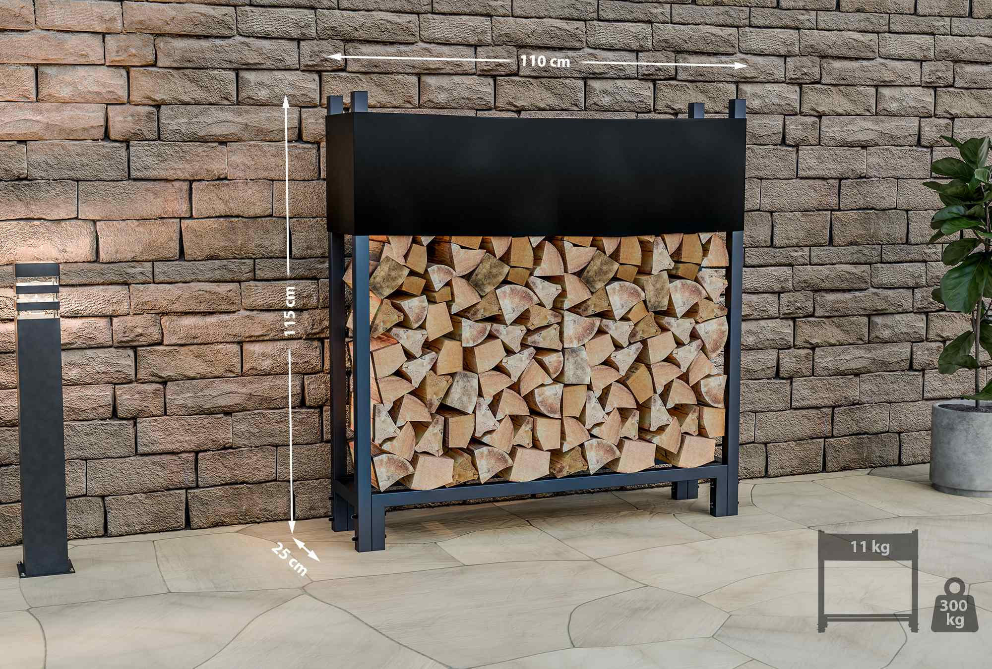 KAMINHOLZREGAL aussen mit Abdeckung REOB 25x110x115 cm - Grau, Metall (110/115/25cm) - DELUKE