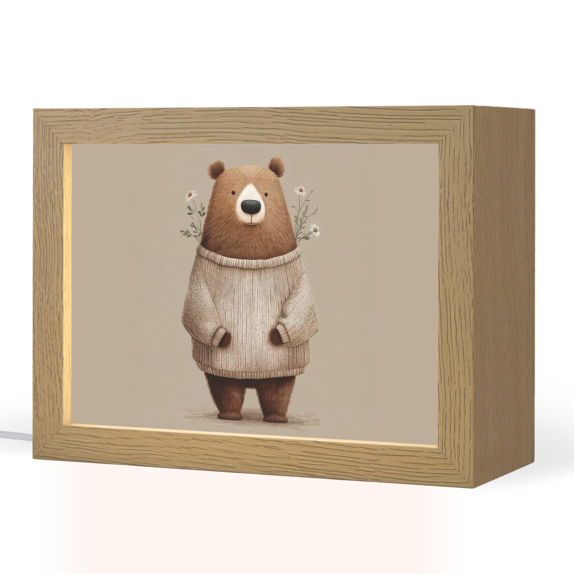 OnlyWow NOČNÍ LAMPIČKA Medvěd - Bílé květy - Cosy 20x15 cm