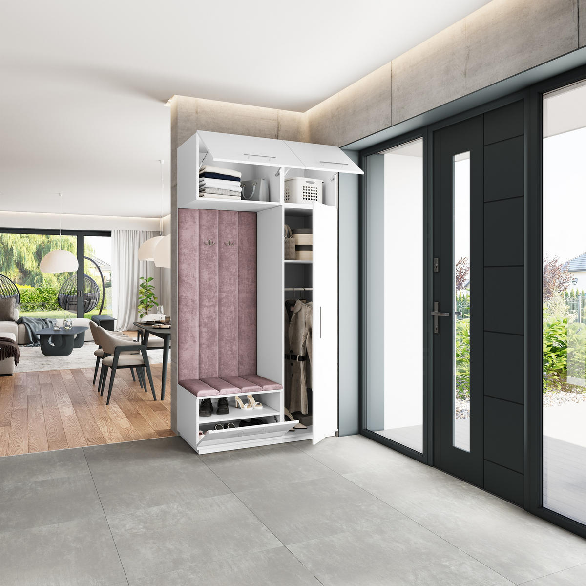 GARDEROBENSCHRANK REMA 120/240/60 cm Modern Garderobe-Set Weiß - Lila/Weiß, Holzwerkstoff (120/240/60cm) - MASSENO