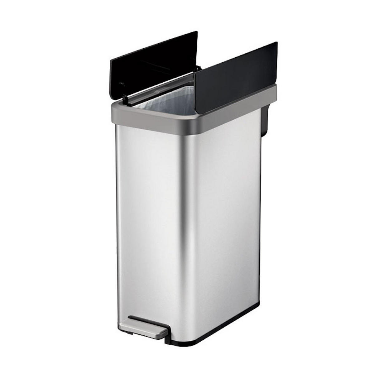 MÜLLEIMER 45 Liter 65x28x49,5 cm Kunststoff Inneneimer Silbe Deckel Schwarz - Silberfarben, Metall (28/65/49.5cm) - PROREGAL