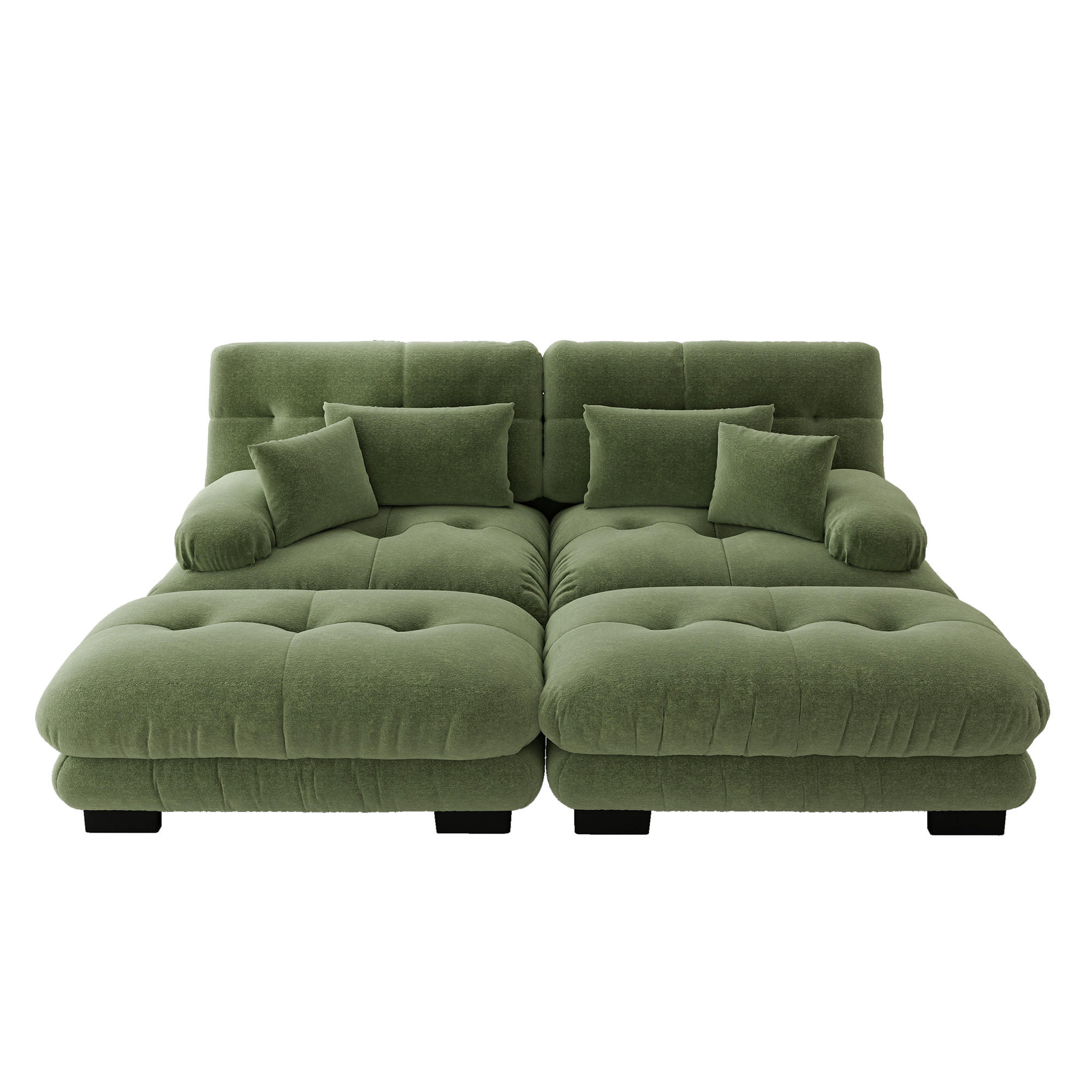 SOFA 2-Sitzer aus Chenille mit 2 Ottomans & modularem Design, grün - Grün, Textil (145/81/220cm) - Luhomfu