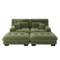 SOFA 2-Sitzer aus Chenille mit 2 Ottomans & modularem Design, grün - Grün, Textil (145/81/220cm) - Luhomfu