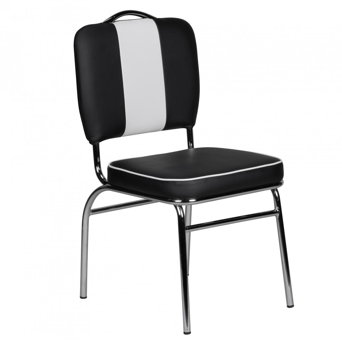 ESSZIMMERSTUHL Kunstleder mit Metallgestell Retro 50er Jahre gepolstert, Schwarz 47x45x90 cm - Silberfarben/Schwarz, Kunststoff/Textil (47/90/45cm) - KADIMA DESIGN