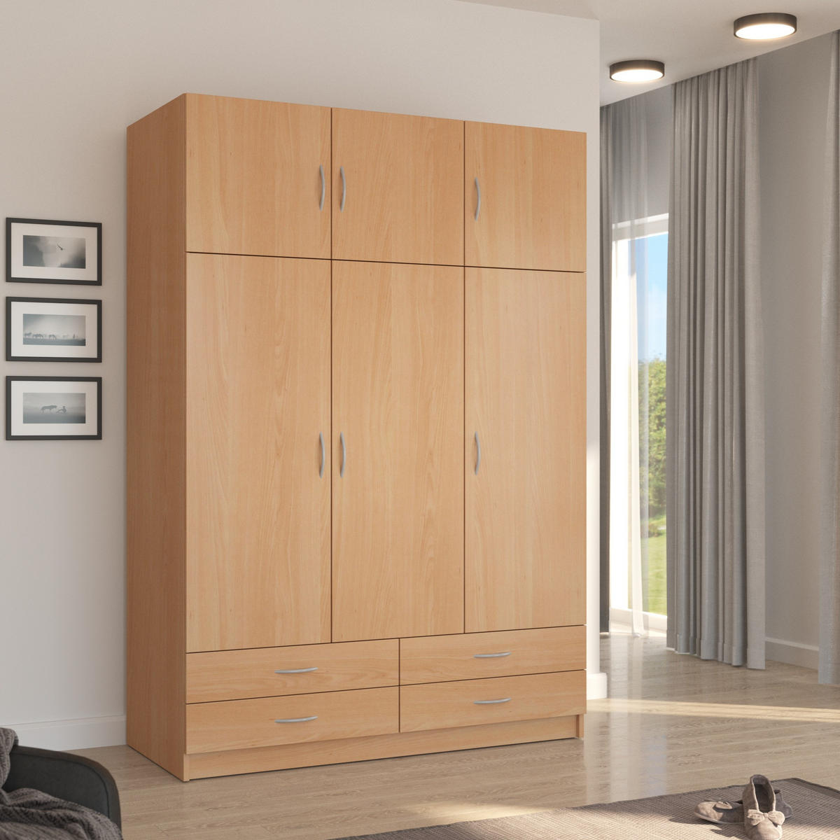 DREHTÜRENSCHRANK STELLINA 135/194/54,6cm 6-türig Buchefarben - Buchefarben, Holzwerkstoff (135/194/54.6cm) - MASSENO