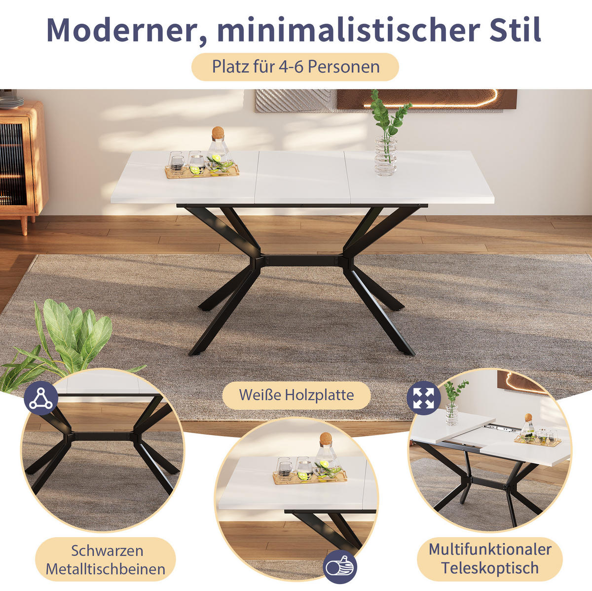 ESSTISCH 120/160 cm Weiß aus MDF mit Ausziehfunktion - Weiß, Holzwerkstoff (160/75/80cm) - OKMYHOME