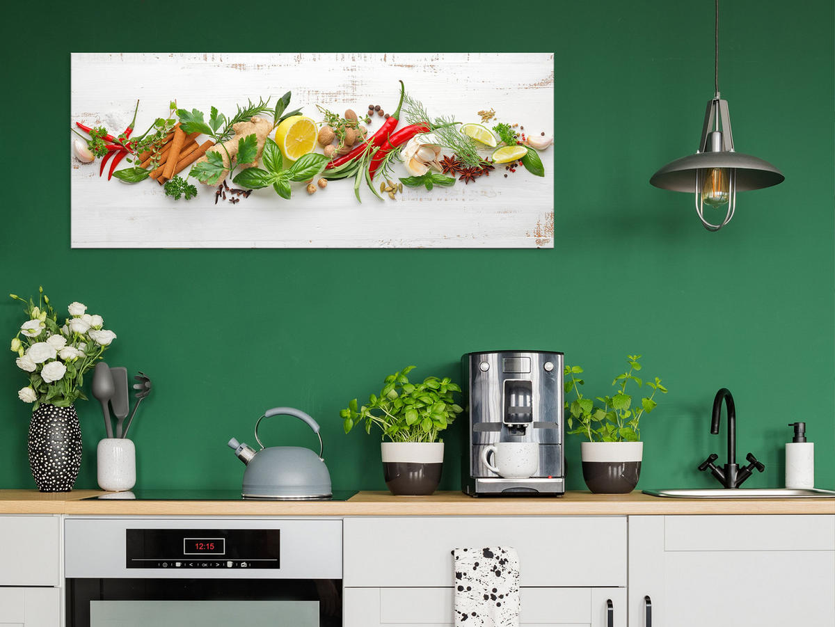 GLASBILD 125x50 cm Bild Küche Kräuter - Multicolor, Glas (125/50cm) - artissimo
