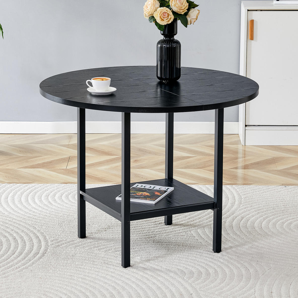 ESSTISCH 100/100/77 cm schwarz aus MDF und Metall mit Stauraumablage - Schwarz, Holzwerkstoff (100/100/77cm) - OKWISH