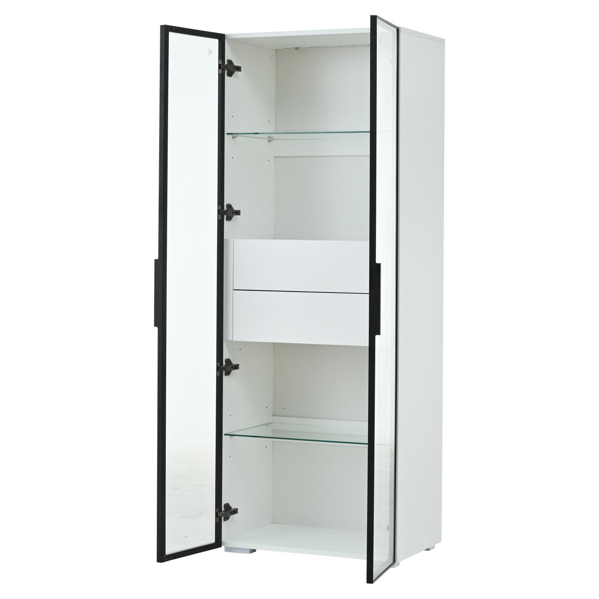 VITRINE LED Gehärtetes Glas 2 Glasböden 2 Schubladen Weiß - Multicolor, Glas (60/160/40cm) - FLIEKS