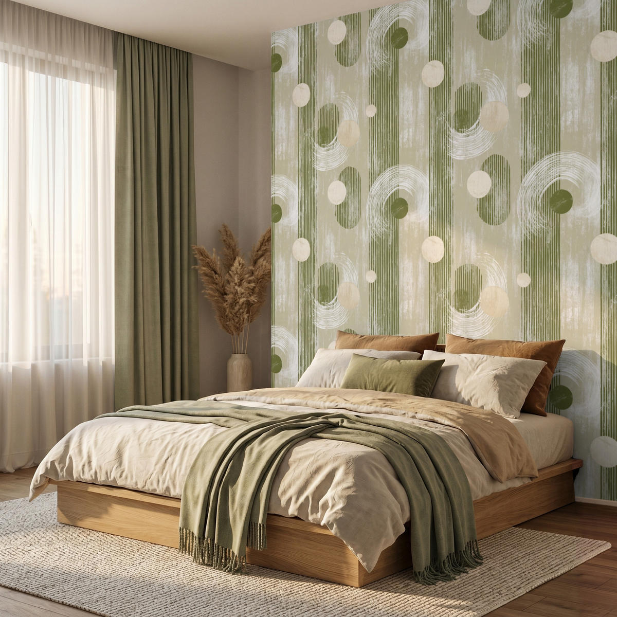 TAPETE - Künstlerisch - Modern - Grün - 220x280 cm - Olivgrün, Papier (220/280cm) - OnlyWow