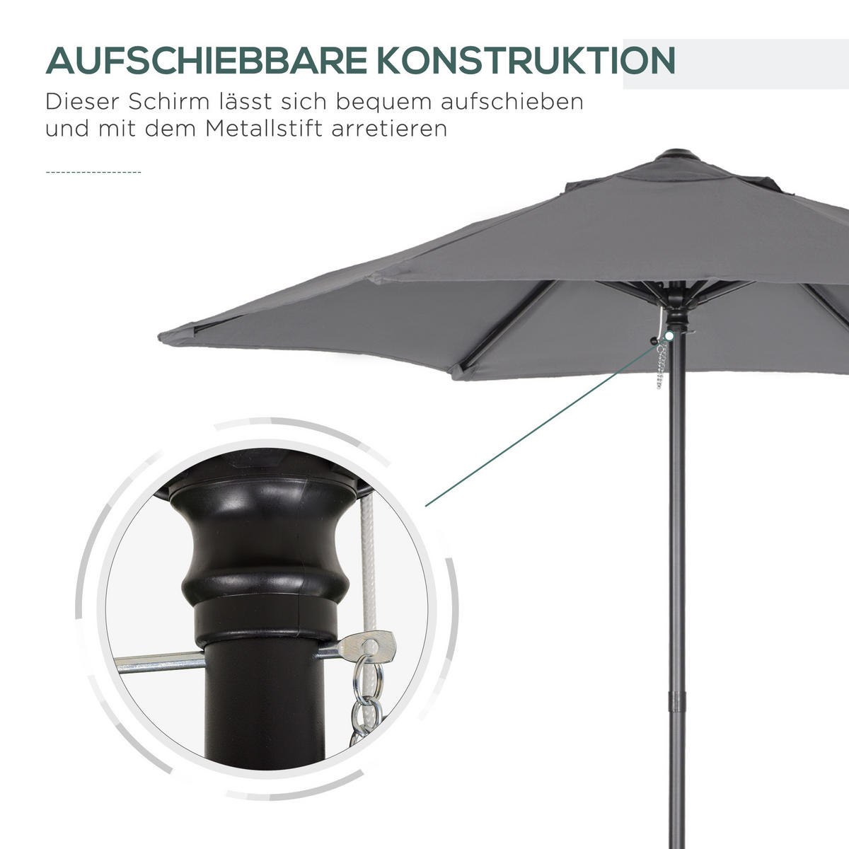 SONNENSCHIRM Ø196 cm, Dunkelgrau - Dunkelgrau, Kunststoff (196/196cm) - Outsunny