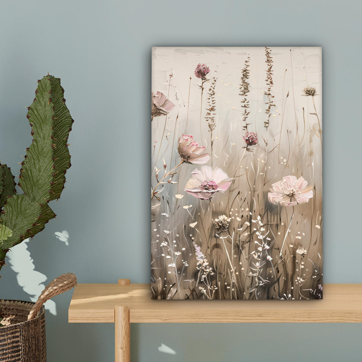 LEINWANDBILD Blumen - Rosa - Modern - Beige 20x30 cm - Beige, Textil (20/30cm) - MuchoWow