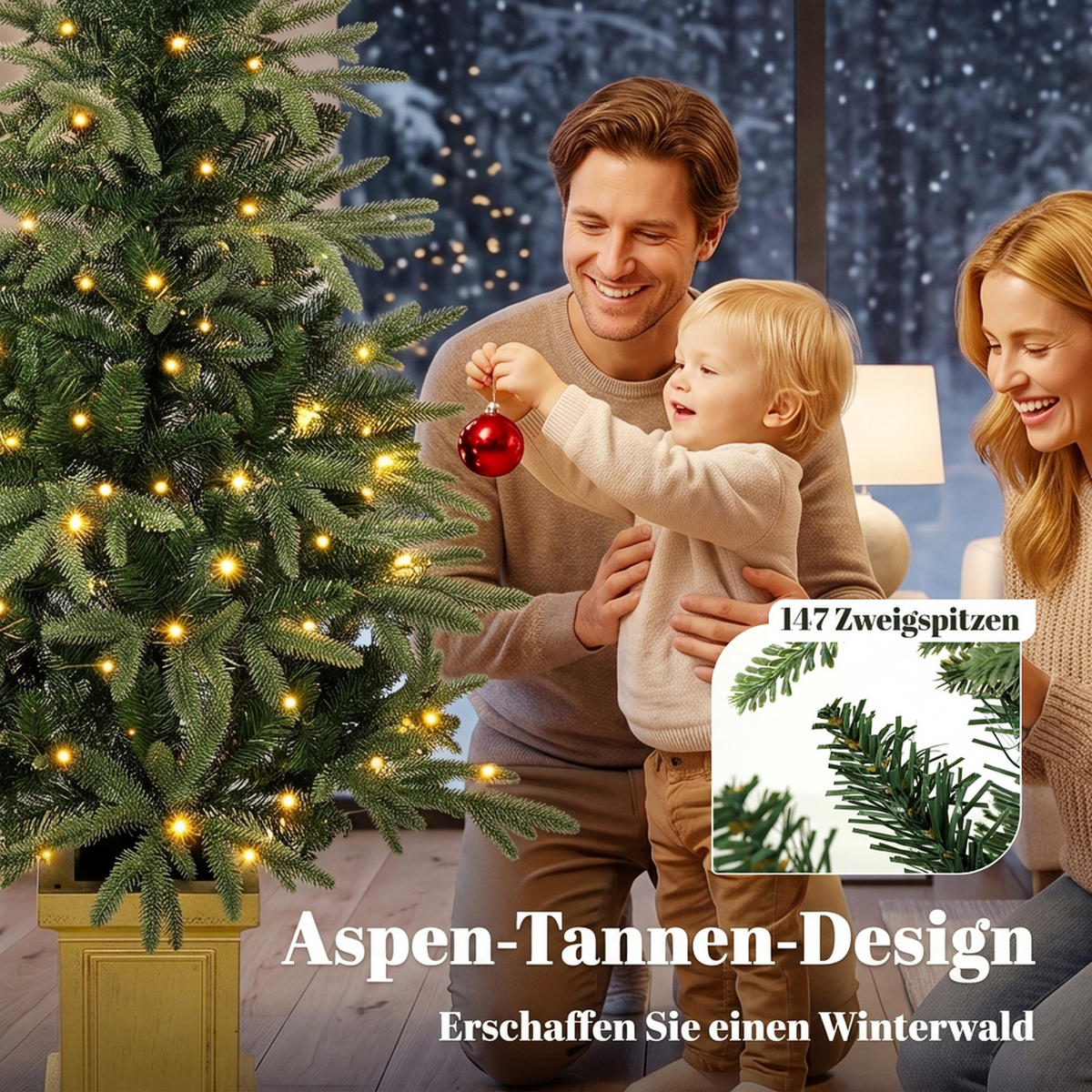 WEIHNACHTSBAUM-MIT-LICHT PE Stahl Grün - Grün, Kunststoff (120cm) - HOMCOM