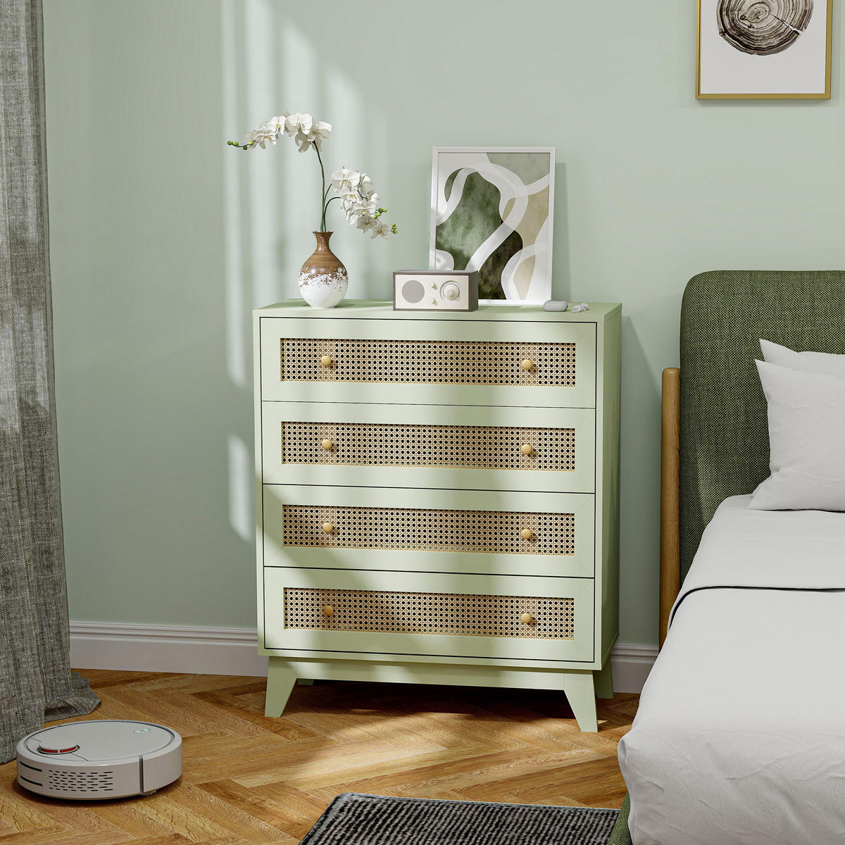 KOMMODE Grün und Naturfarben 80/35/95 cm - Grün, Holzwerkstoff (80/95/35cm) - PANGIVO