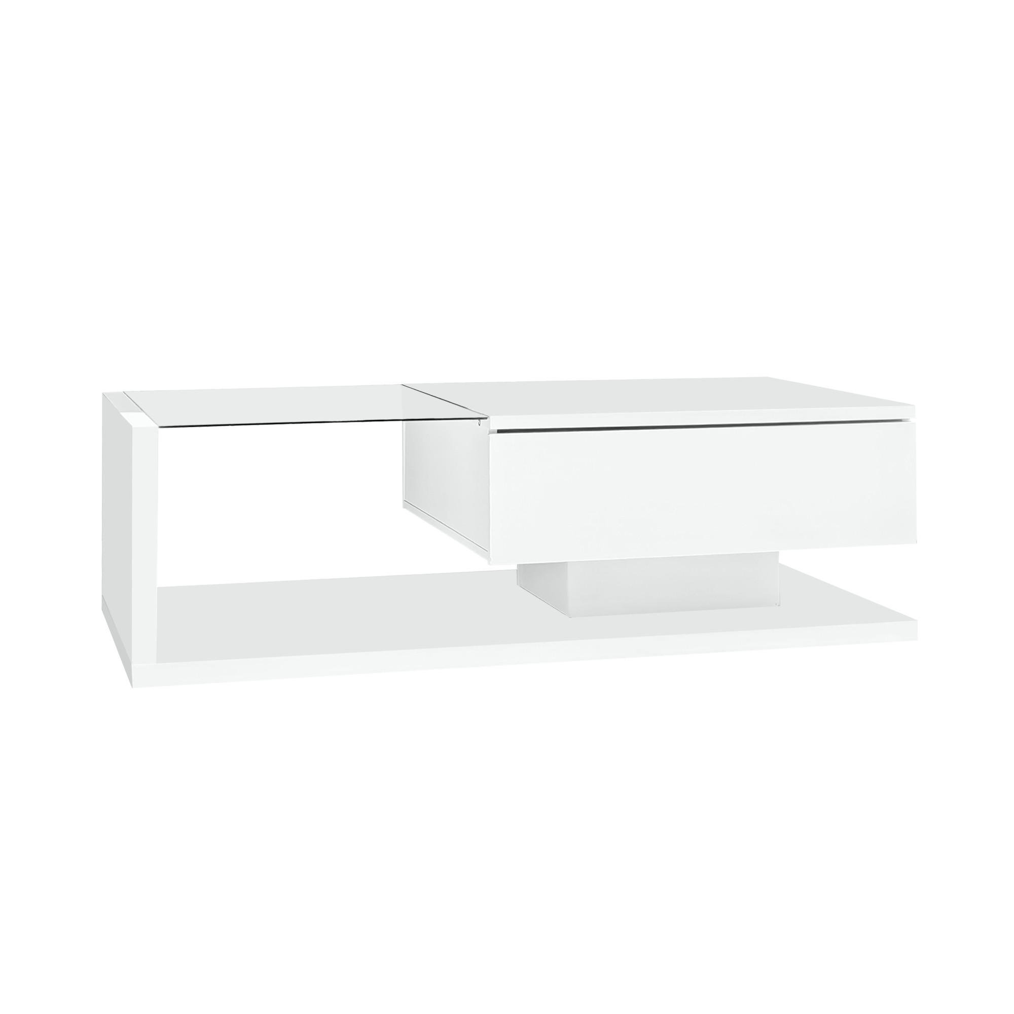 COUCHTISCH Weiß Hochglanz mit Glas & LED - Multicolor, Metall (105/55/32.5cm) - SHOPENTRA