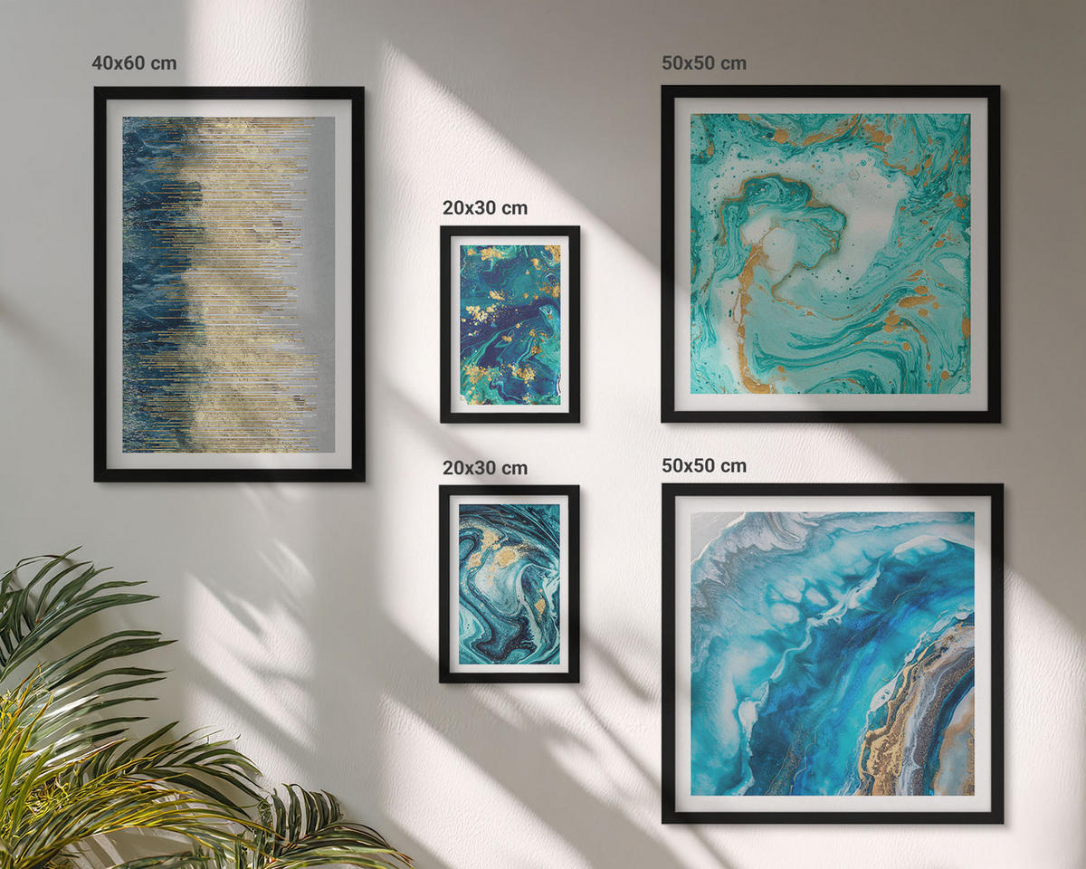 BILDER SET 5er Set - 50x50 cm & 20x30 cm & 40x60 cm Schwarzer Rahmen - Wilde Landschaften, Berge, Hirsche - Schwarz, Kunststoff (40/60cm) - TULUP