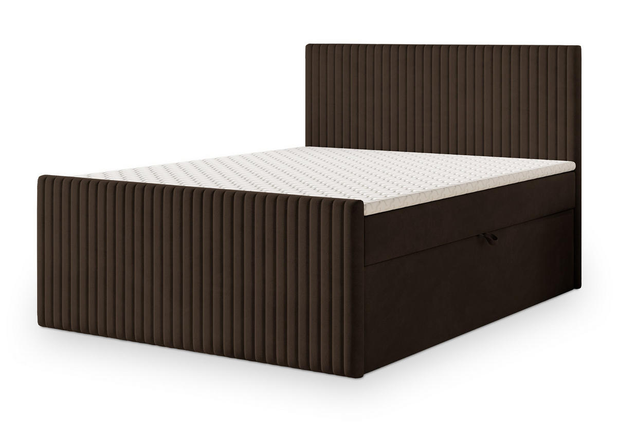 BOXBETT TERVAN 180x200 cm mit Matratze und Topper - Braun - Braun, Holz (180/200cm) - MASSENO