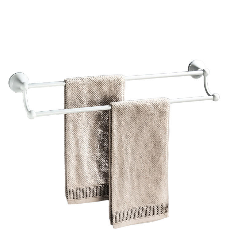 HANDTUCHHALTER – Weiße Doppelstange – 55 cm Länge - Weiß, Metall (13/7/55cm)