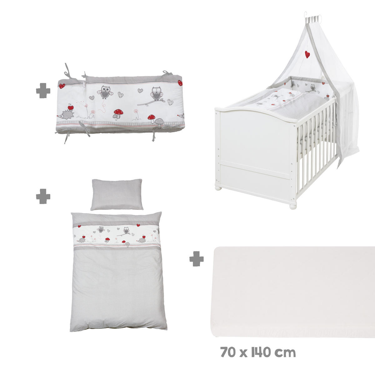 BABYBETT Adam & Eule 70 x 140 cm weiß - Weiß, Holzwerkstoff (70/140cm) - Roba