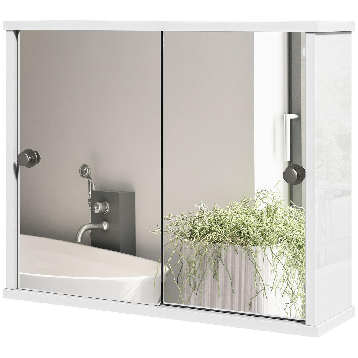 SPIEGELSCHRANK mit verstellbarem Einlegeboden und Doppel Schiebetür für Badezimmer Waschbecken,55x15x45cm Hochglanz Weiß - Weiß, Glas (55/45/15cm) - Vallsero