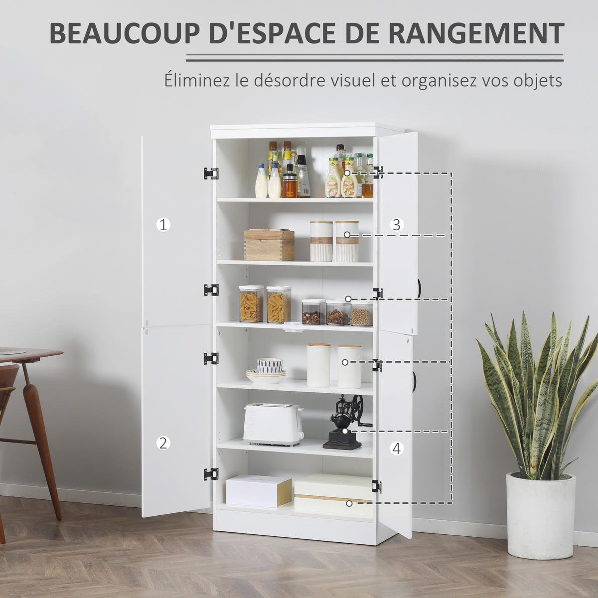 HIGHBOARD DE-11054 4 Türen & 6 verstellbare Böden Weiß - Weiß, Holzwerkstoff (40/176.7/76cm) - ComfortXL