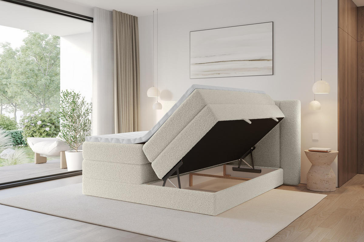 BOXSPRINGBETT mit Matratze H3/H4 - EVON KING - 140x200 cm Beige - Kaschmir, Holzwerkstoff (140/200cm) - ALTDECOR