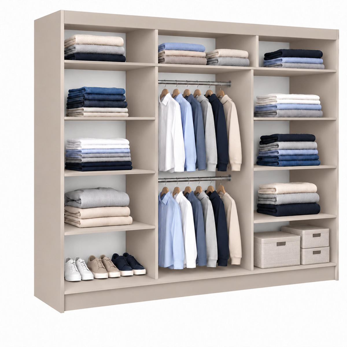 KLEIDERSCHRANK Steria 240 cm Kaschmir Griffe silber - Kaschmir, Holzwerkstoff (240/216/61cm) - KS Home Concept