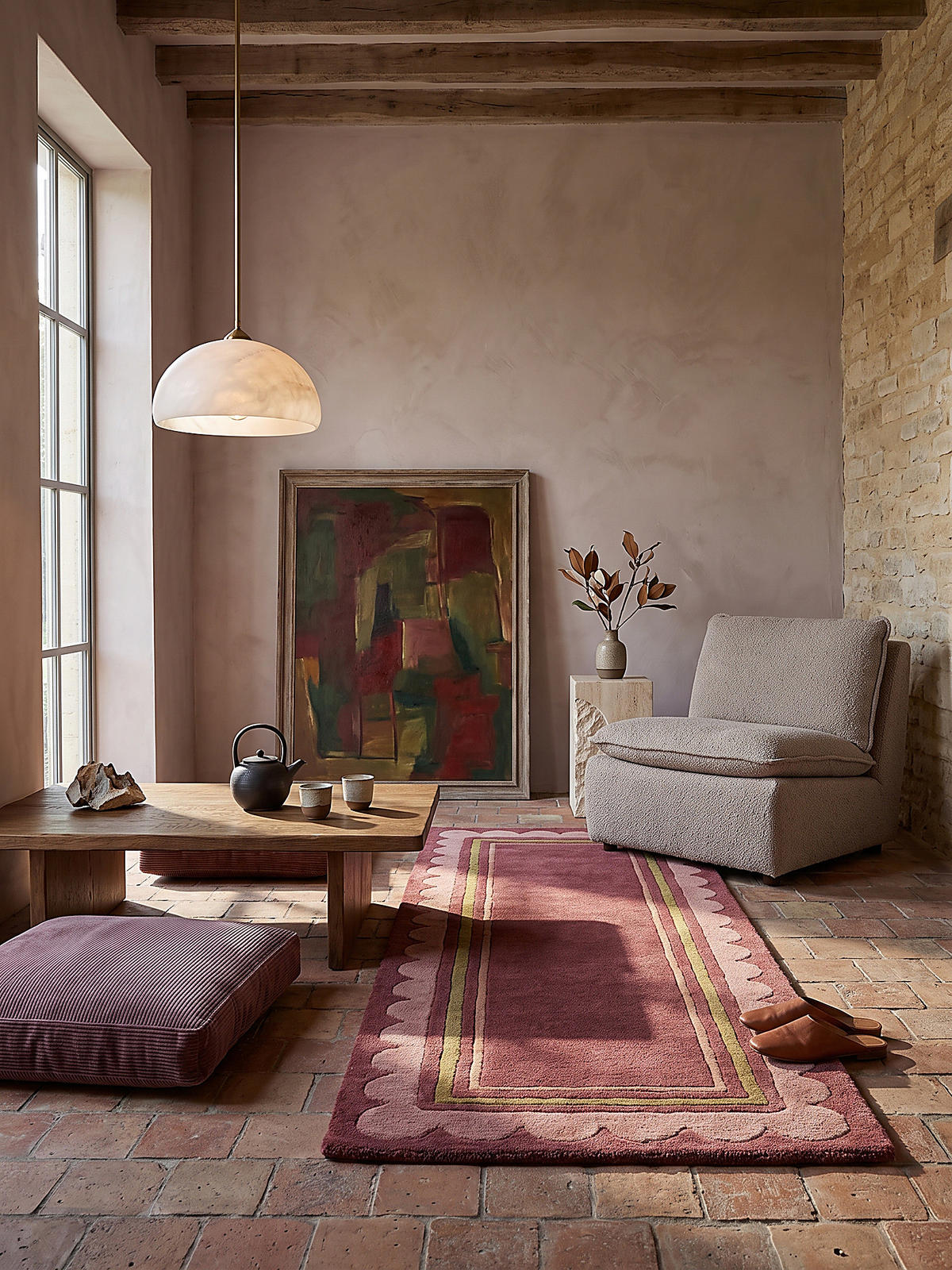 TEPPICHLÄUFER handgetuftet WENSUM, Scallop-Bordüre, Beerenrot, 80 x 230 cm - Rot, Textil (80/230cm) - KADIMA DESIGN