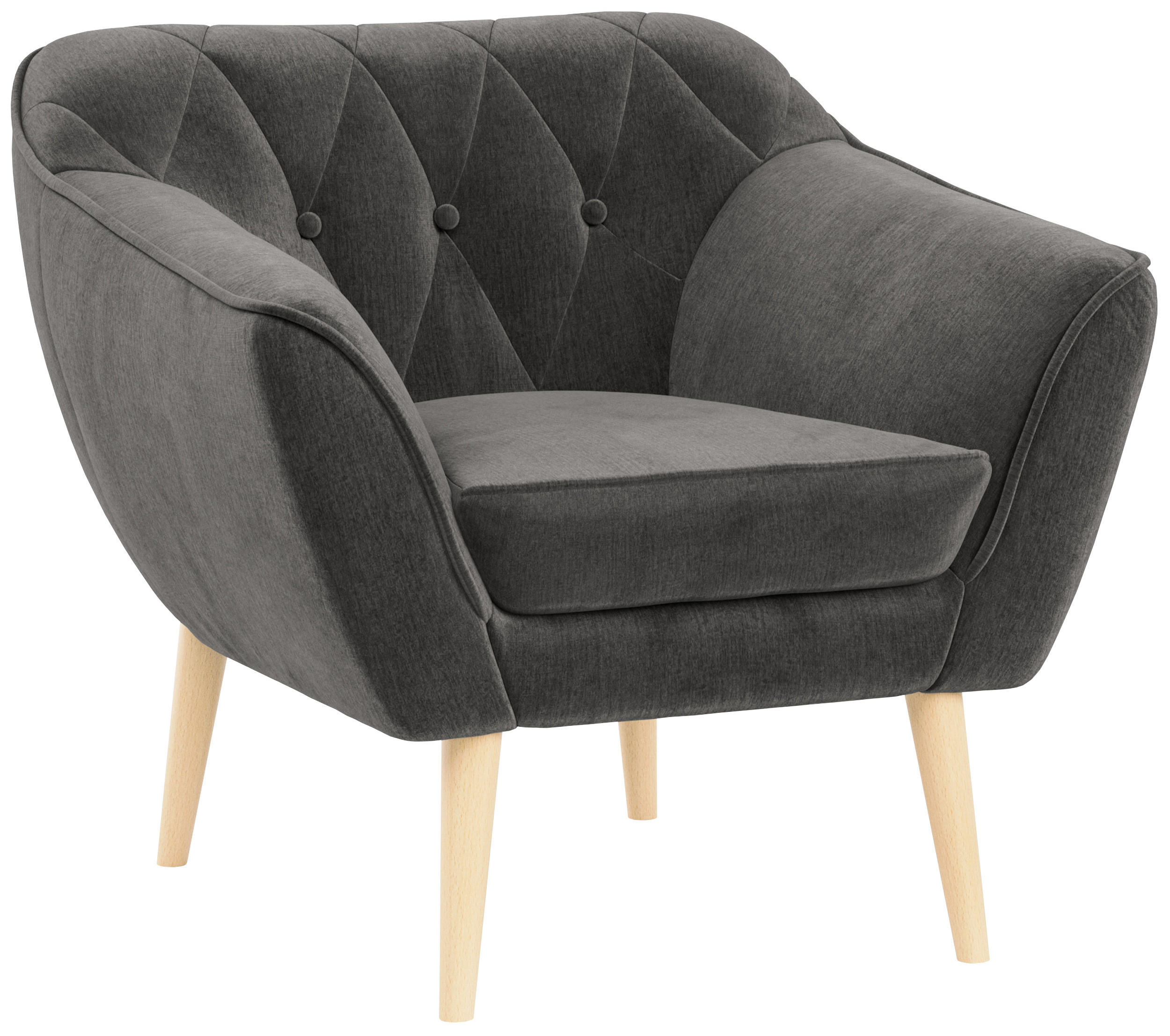 SESSEL Pirs 1 Sitzer Velvet Grau - Braun/Grau, Holz/Textil (80/75/74cm) - MKS