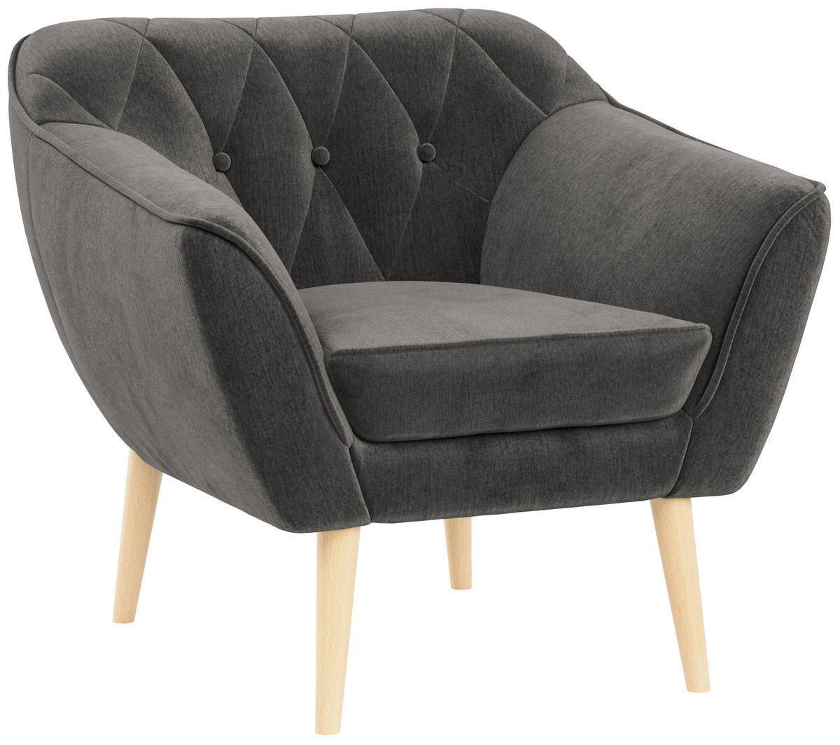 SESSEL Pirs 1 Sitzer Velvet Grau - Braun/Grau, Holz/Textil (80/75/74cm) - MKS