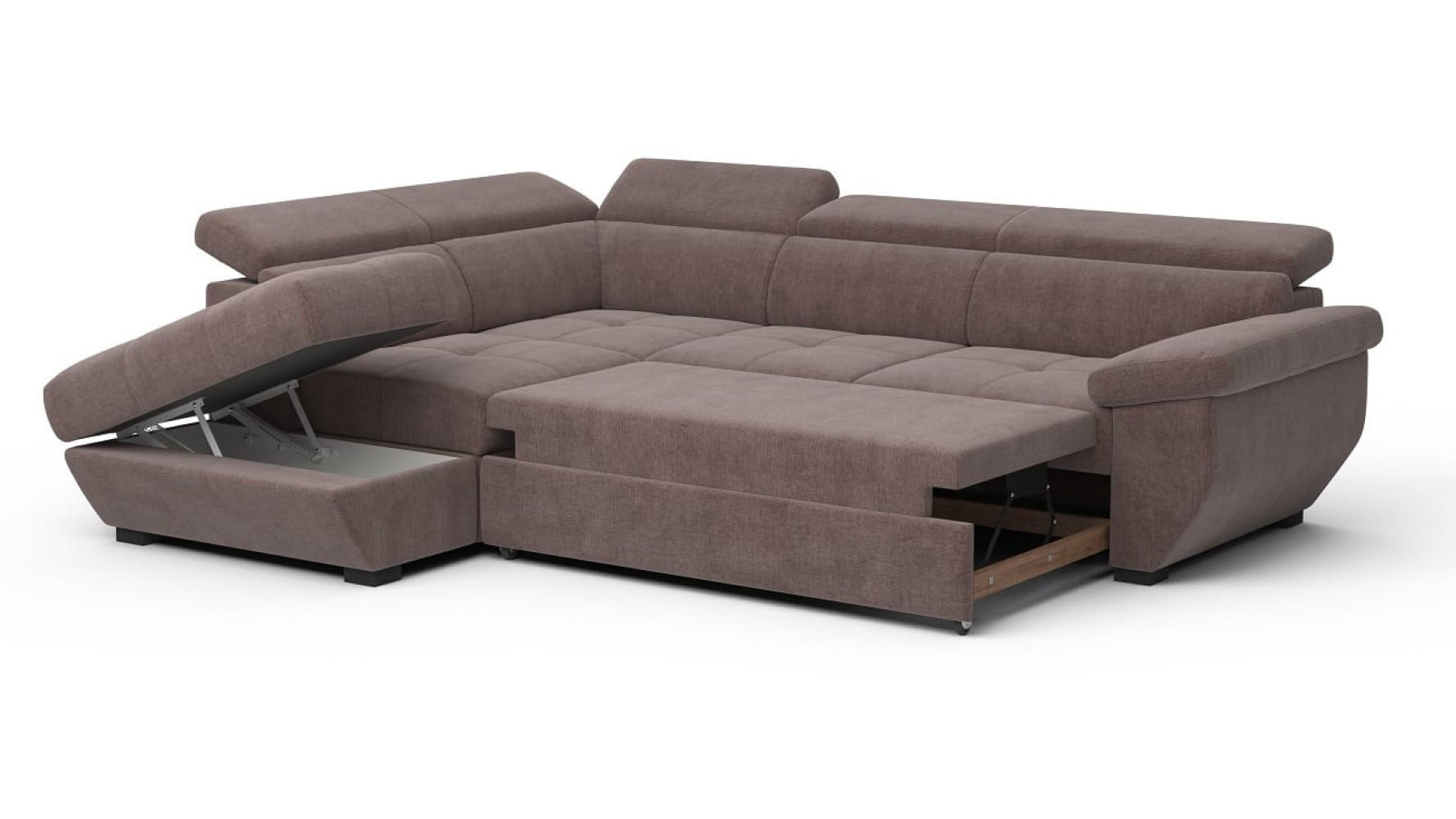 ECKSOFA mit Schlaffunktion und Bettkasten, verstellbare Kopflehnen - Taupe/Schwarz, Kunststoff/Textil (262/224cm) - Cotta