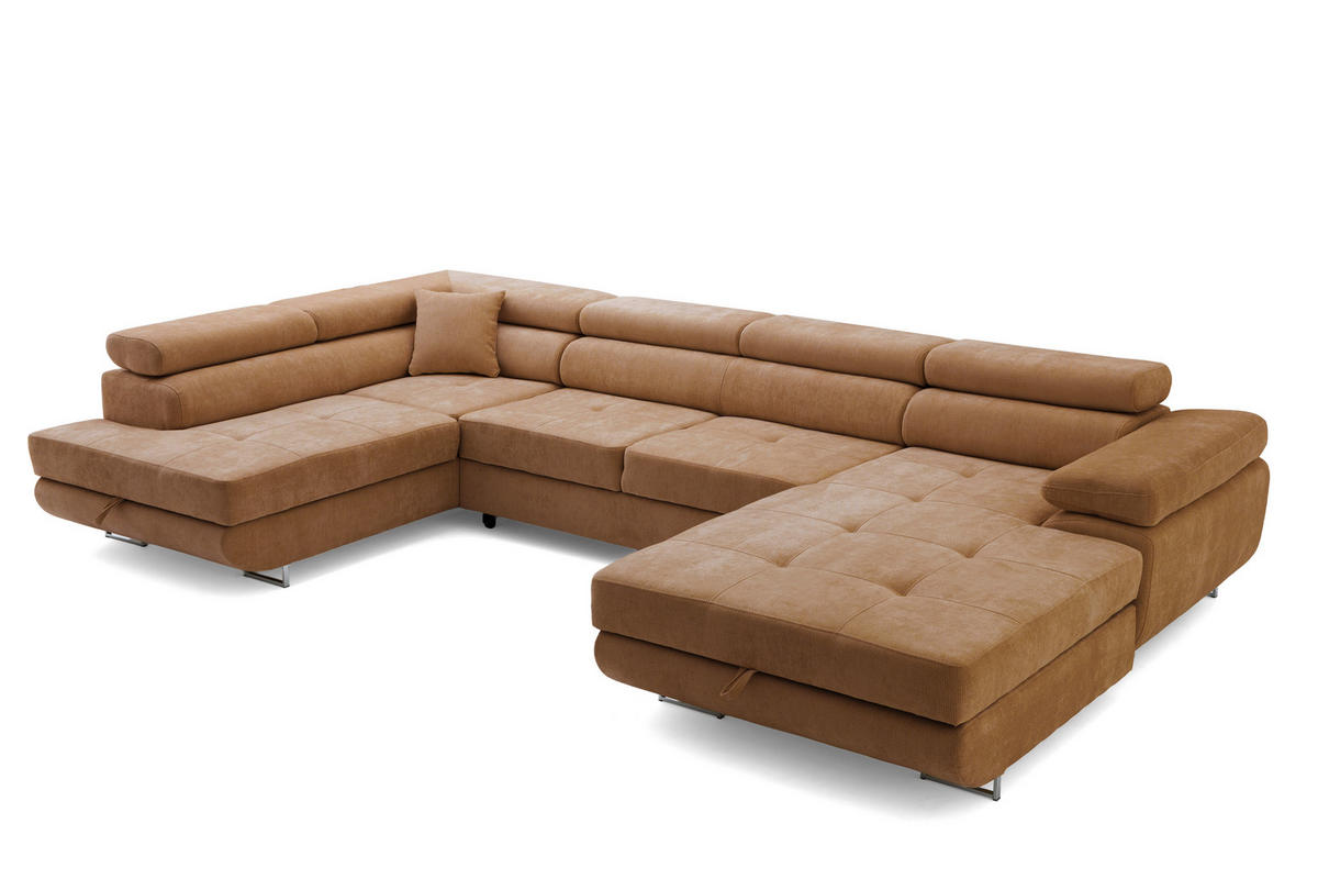 ECKSOFA U-Form WILD U Links mit Schlaffunktion 130x260 Chenille Braun - Silberfarben/Braun, Holz/Textil (350/90/203cm) - Muffo