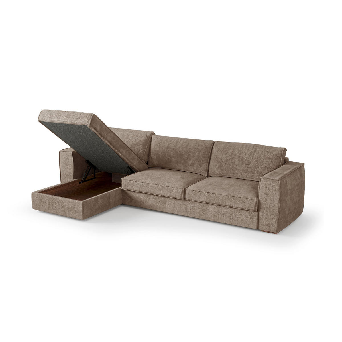 LINKSECK-SCHLAFSOFA MIKA Köpergewebe mit weichem Griff Taupe 292cm - Taupe, Textil (292/100cm) - Premium Interiors