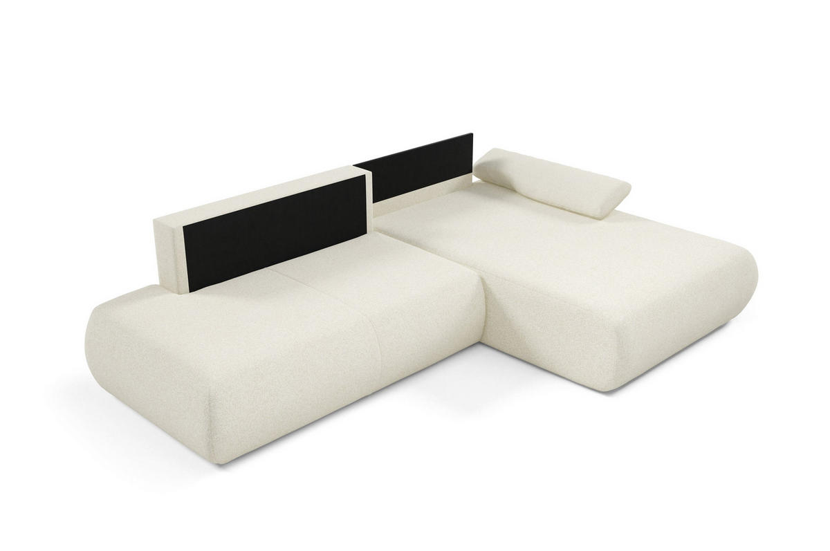 ECKSOFA DELTA R-S Creme Geflochtener Stoff mit Schlaffunktion - Creme, Holz (286/173.5cm) - MASSENO