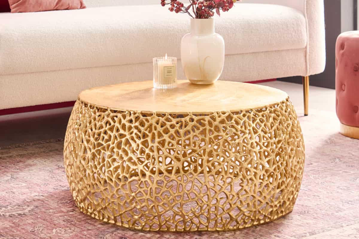 COUCHTISCH ABSTRACT LEAF rund Gold 73cm - Goldfarben, Metall (73/73/31cm) - riess-ambiente