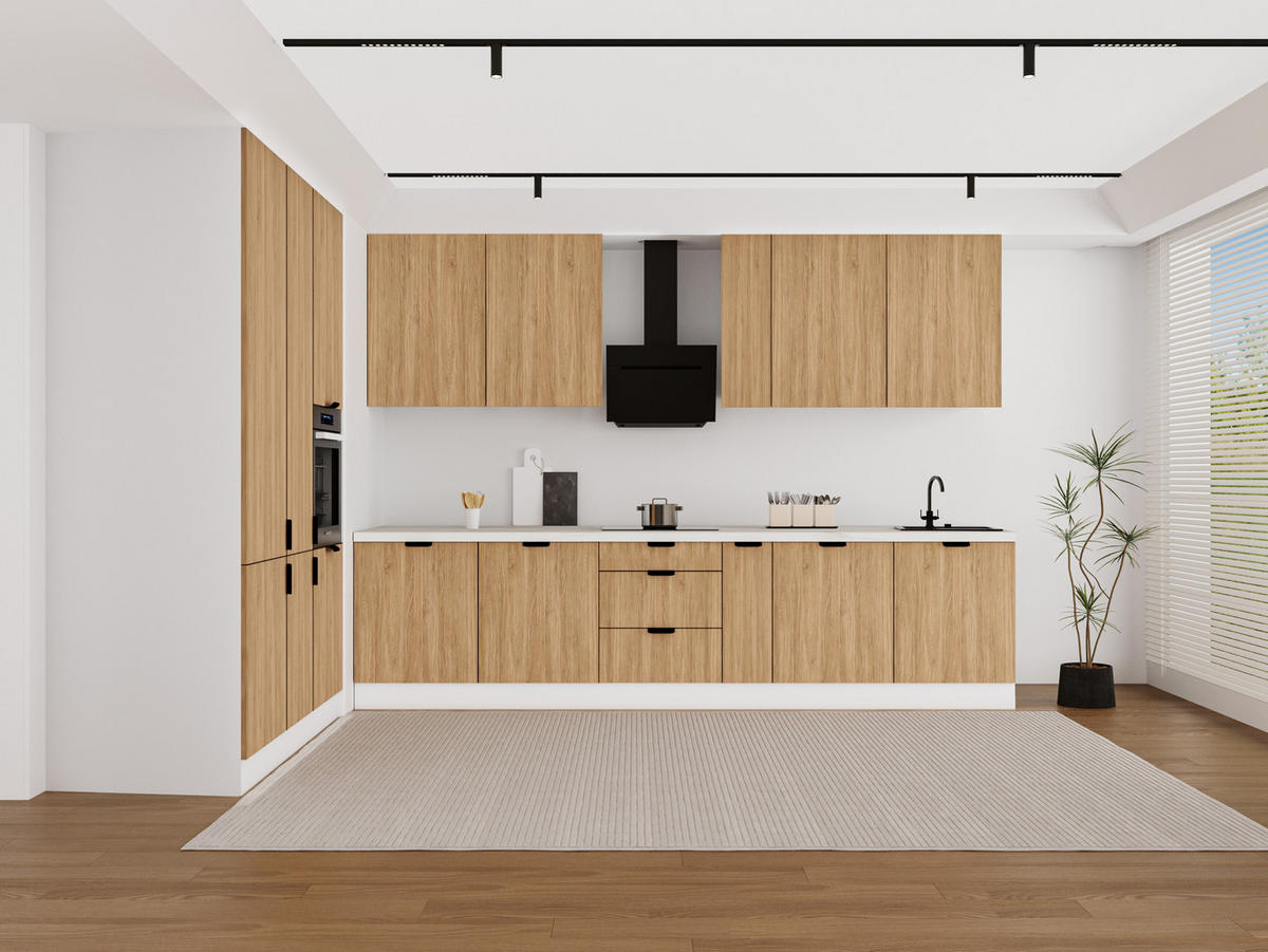 KÜCHENZEILE 320 x 160 cm - Sorento KS13-M320 - in Sonoma Eiche / Weiß - Schwarz/Weiß, Holz/Metall (480/247/58cm)