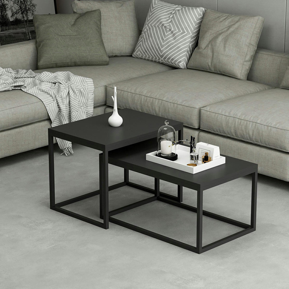 SATZTISCH Aabenraa 60/45/47 - Schwarz, Metall (45/60/47cm) - [en.casa]