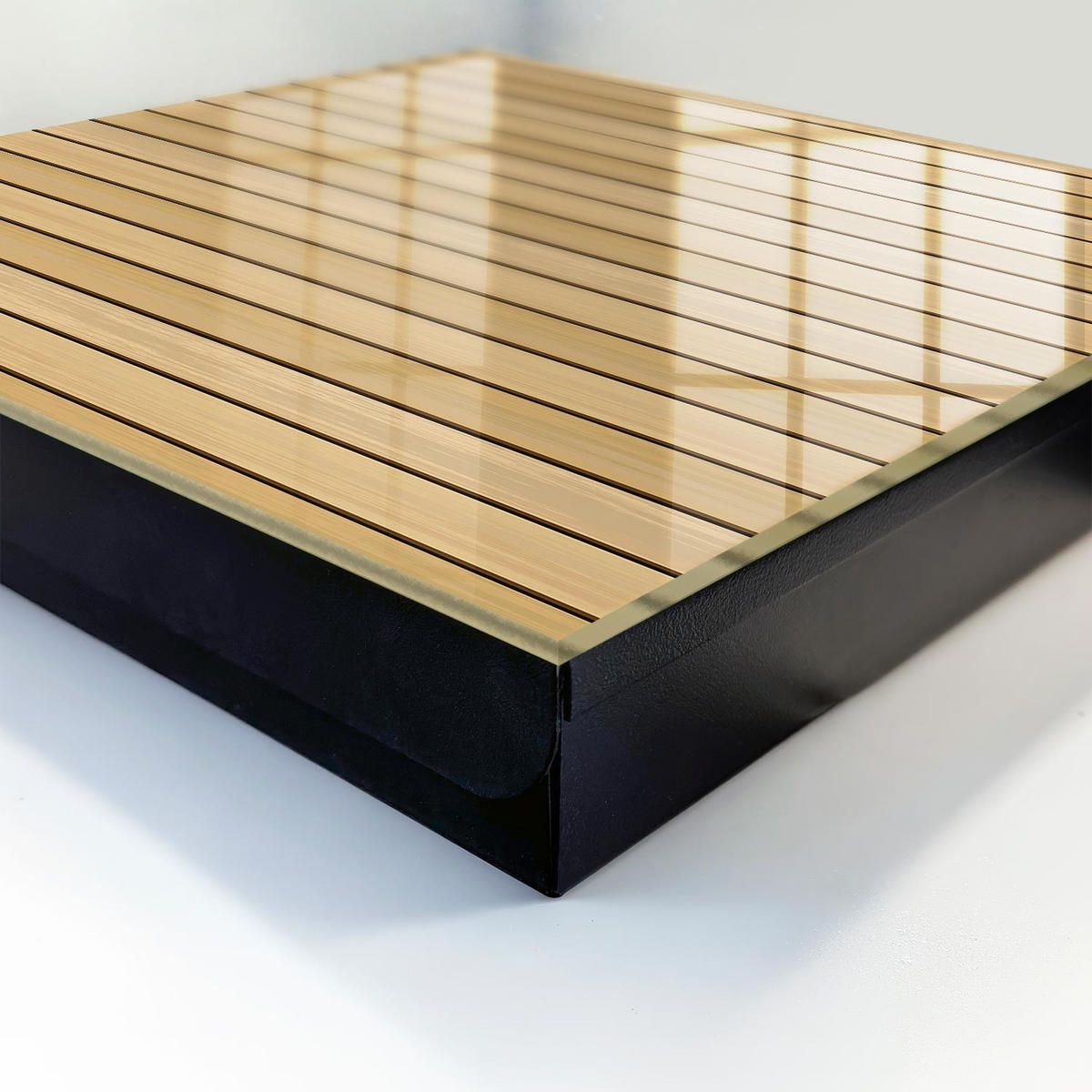 SCHLÜSSELBOX Schwarz 30x30 cm- Türöffnung nach rechts - Beige Bretter - Beige, Metall (30/30/5cm) - TULUP