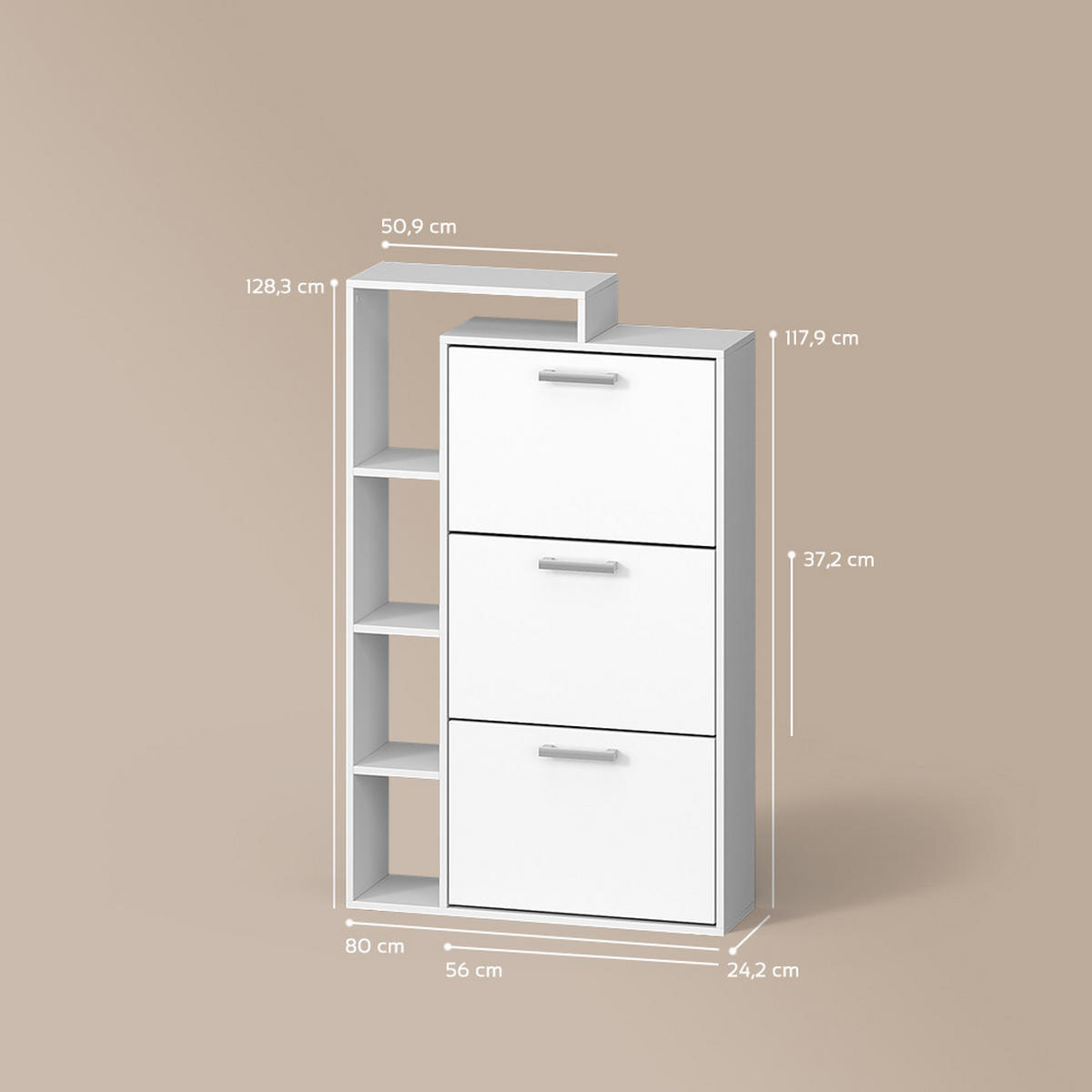 SCHUHKIPPER Ortello Weiß 80 x 128.3 cm mit 3 Fächern - Weiß, Holzwerkstoff (80/128.3/24.2cm) - Livinity®