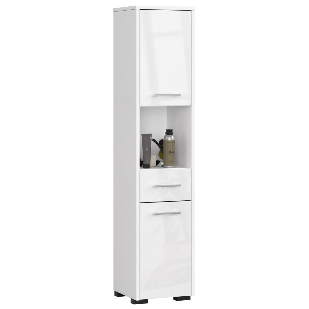 Akord Hochschrank Weiß, Weiß Hochglanz 30x140x30 cm