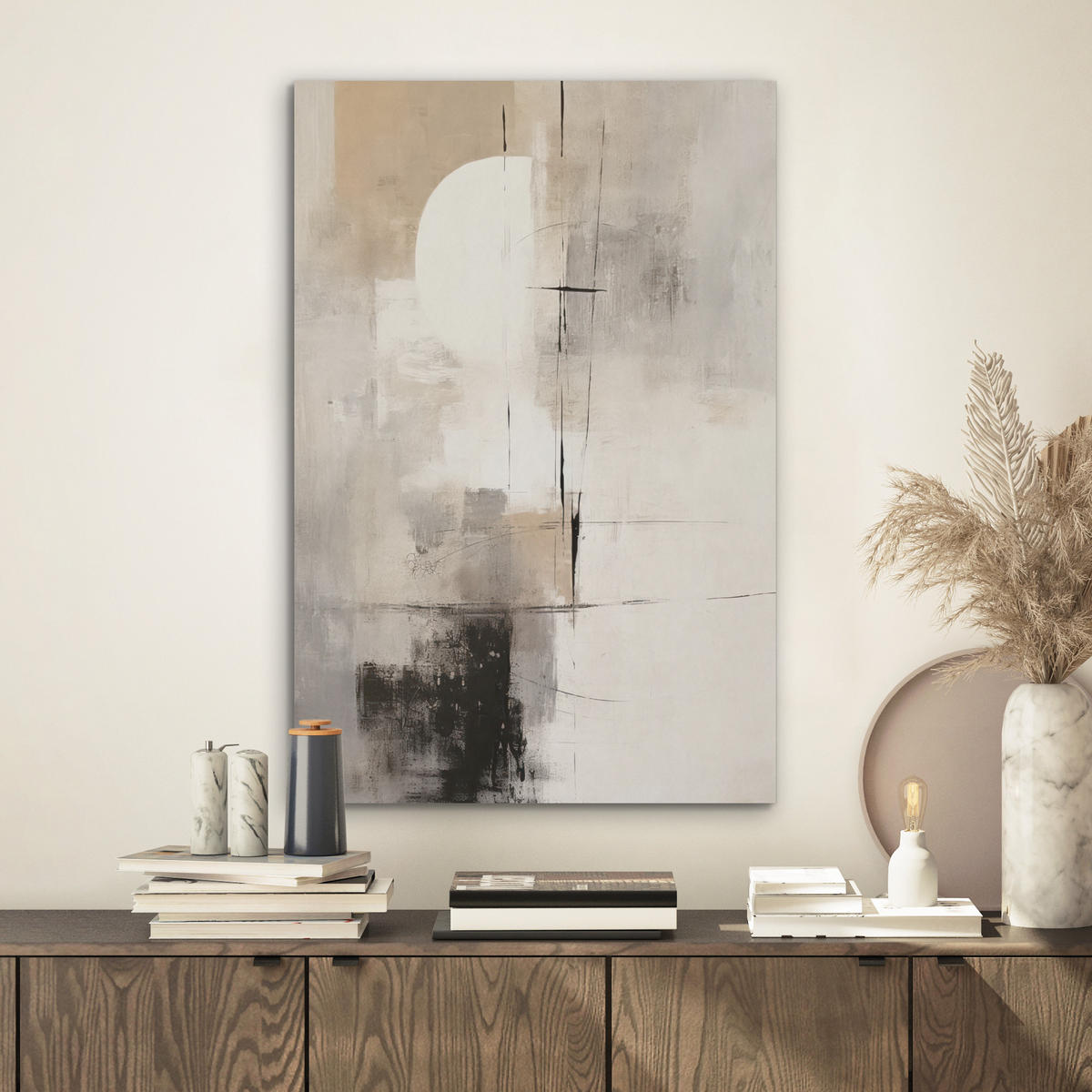 AKUSTIKBILD Abstrakt - Kunst - Grau Kunstdruck Schlafzimmer 50x70 cm - Hellgrau, Kunststoff (50/70/0.9cm) - MuchoWow