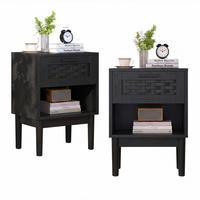 NACHTTISCH 2er Set Holz Rattan Schublade offenes Fach schwarz - Schwarz, Holz (30/55/40cm) - LEBENLANG