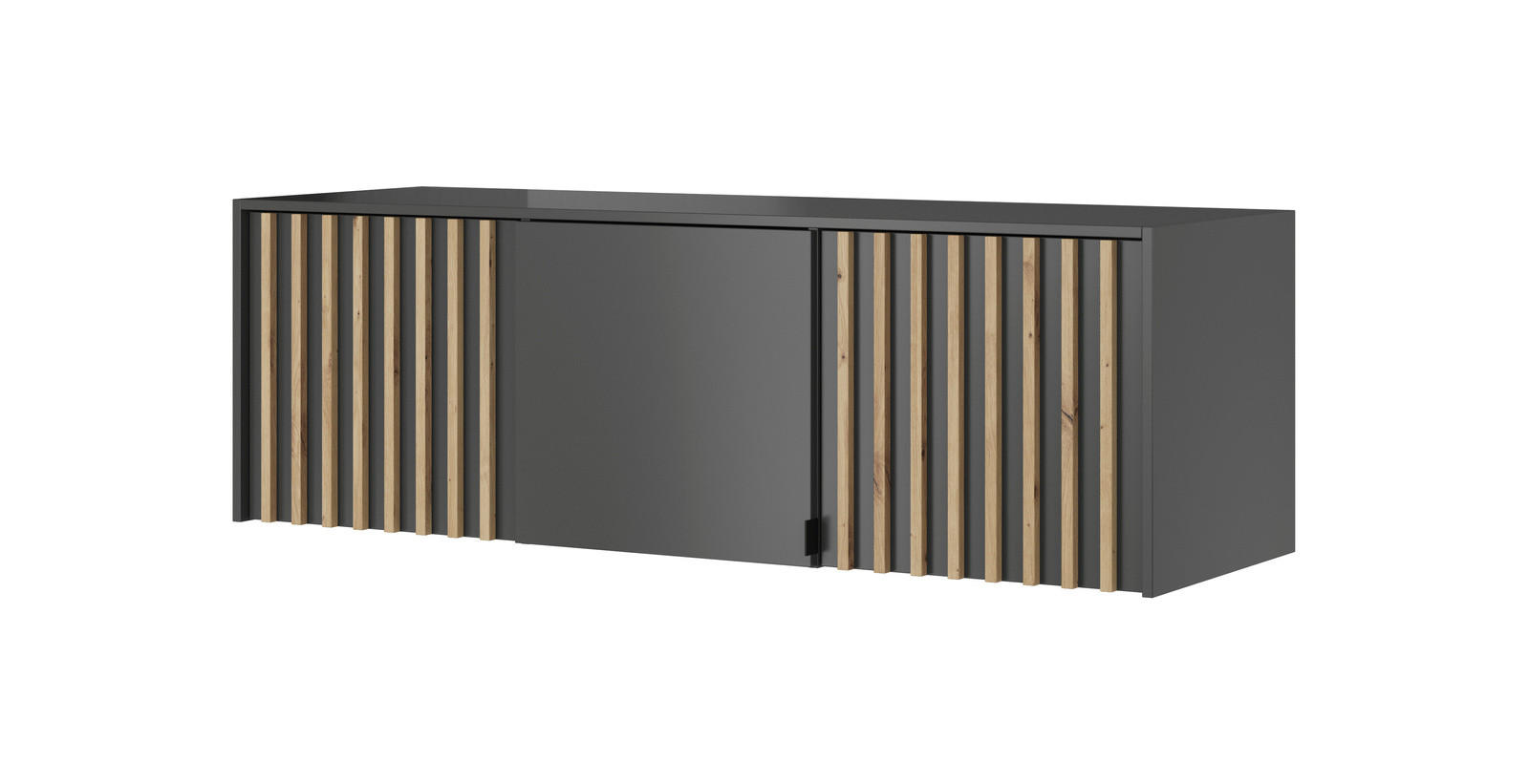 SCHRANKAUFSATZ STILO 3D 155 cm (Graphit, Lamellen Artisan Eiche, 3 Türen, Metallgriffe) - Schwarz/Graphitfarben, Holz/Holzwerkstoff (155/50/51cm) - Ravio