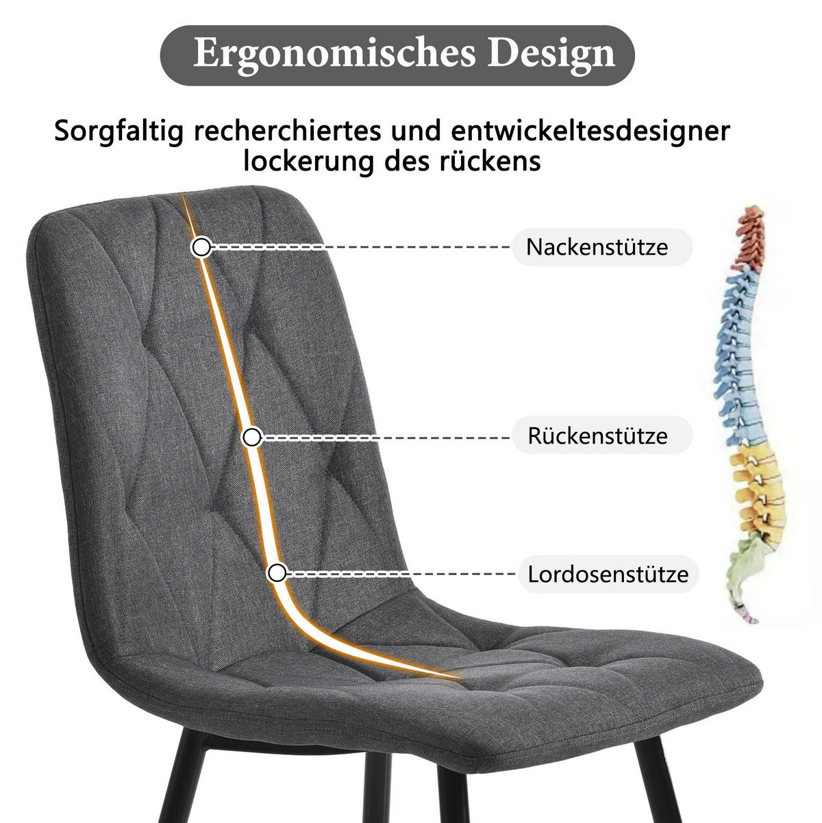 ESSZIMMERSTUHL 4er-Set gepolstert Grau mit Metallbeinen - Grau, Metall (40/86/45cm) - Meubliv