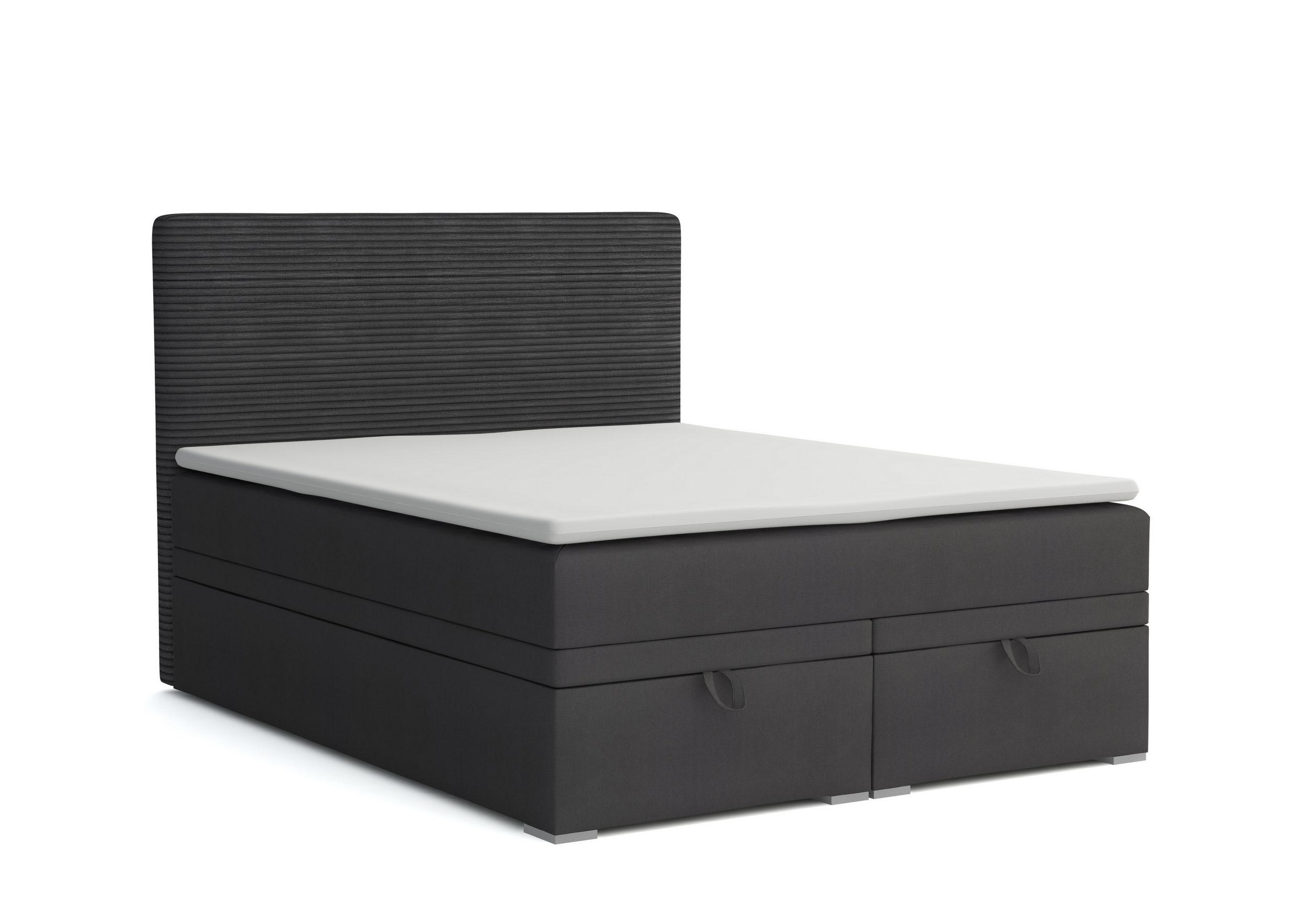 BOXBETT DARO 160/200 in Velour/Cord Antharzit - Anthrazit, Holz/Holzwerkstoff (160/200cm) - Deine Möbel 24