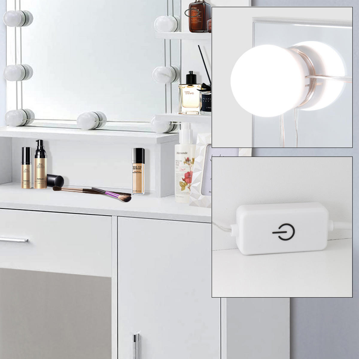 SCHMINKTISCH mit LED - Weiß, Holzwerkstoff (38/137/90cm) - ML-DESIGN