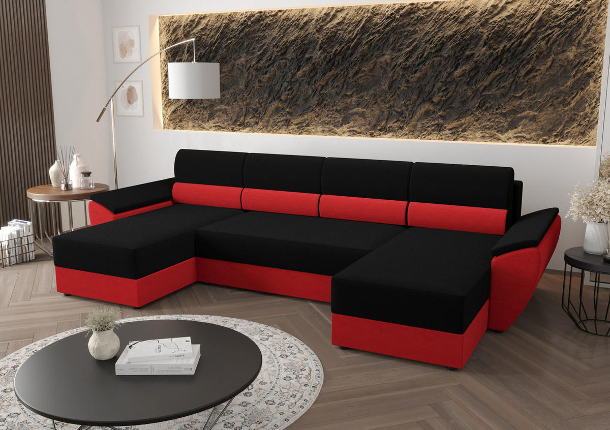 ECKSOFA REBIU2 RAINBOW 15+22 mit Schlaffunktion - Rot, Textil (326/86/140cm) - Bedante