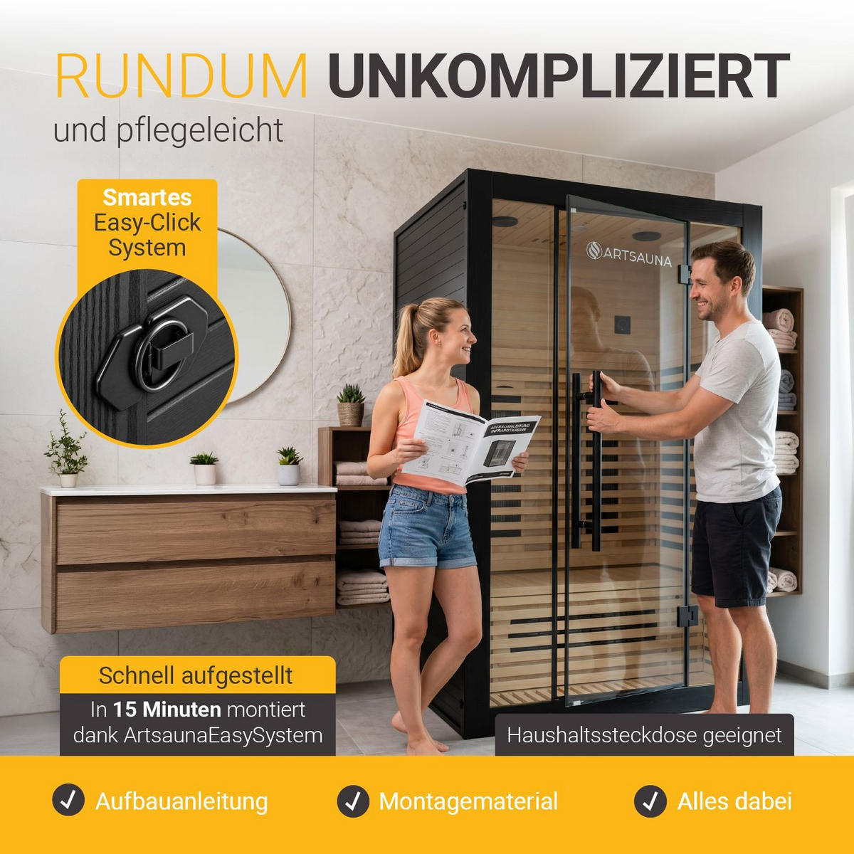 INFRAROTKABINE Trondheim120 Schwarz mit Dual-Technologie & Hemlockholz - Schwarz, Holz (105/190/120cm) - Artsauna